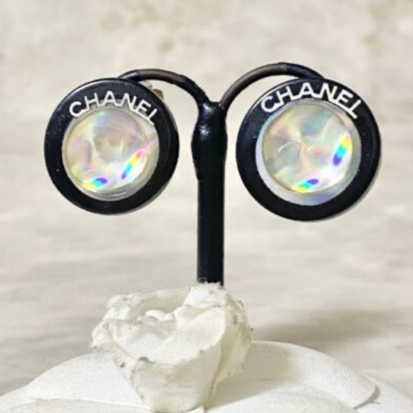 Chanel Holographic Iridescent Black Round Clip-on Earrings - Picture 1 of 4